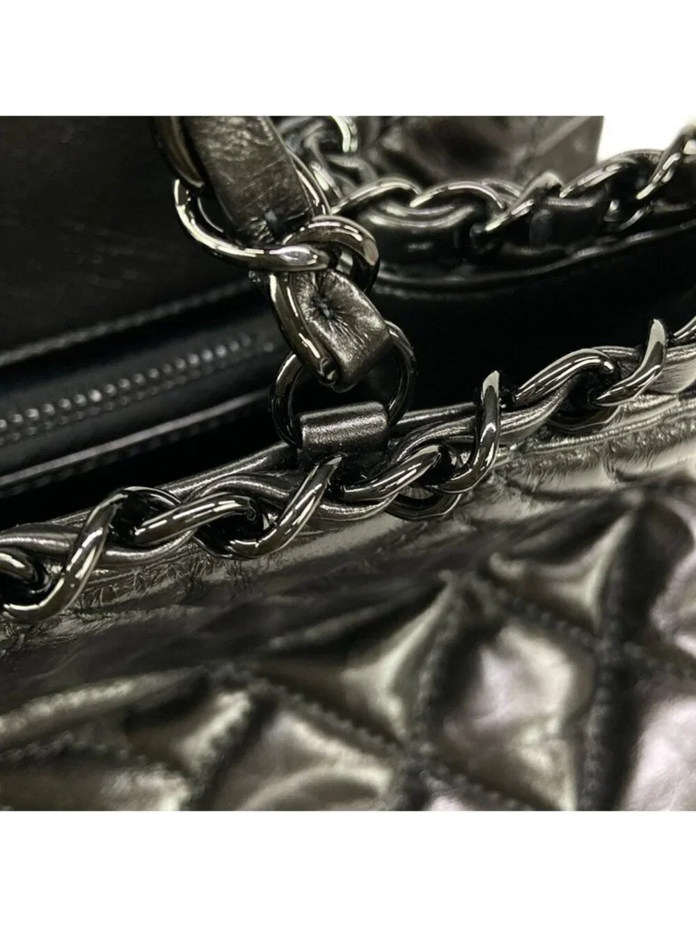 Chanel Tote Bag Chain Me Metallic Gray Shoulder Silver